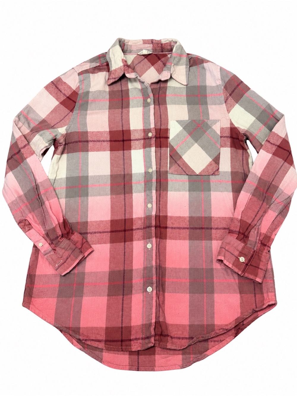 Aéropostale Women’s Plaid Flannel Button Down Shirt Pink Gray Size S/P